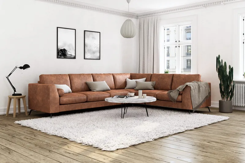 Ocean Lyx 5-seters Vendbar L-formet Hjørnesofa i Kunstlær - Brun - Møbler - Sofaer - Skinnsofaer