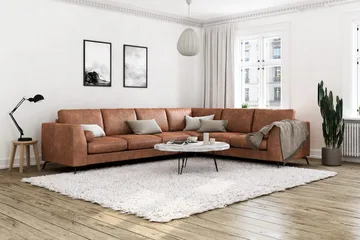 Ocean Lyx 5-seters Vendbar L-formet Hjørnesofa i Kunstlær - Brun - Møbler - Sofaer - Skinnsofaer