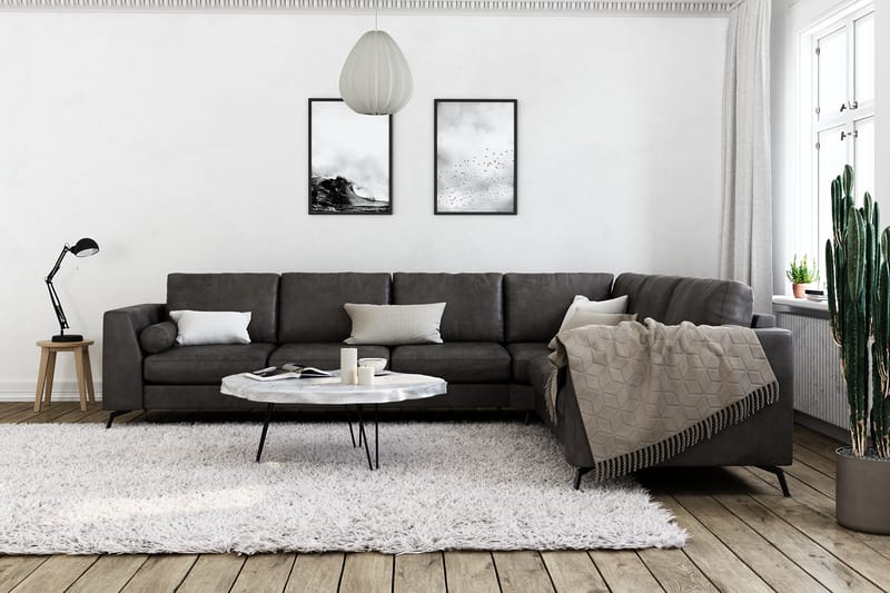 Ocean Lyx 5-seters Vendbar L-formet Hjørnesofa i Kunstlær - Mørk grå - Møbler - Sofaer - Hjørnesofaer