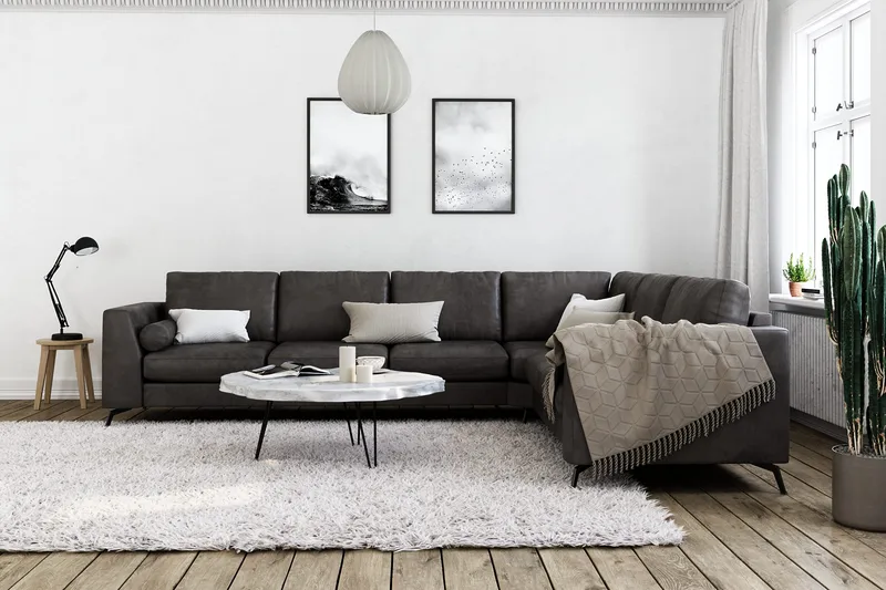 Ocean Lyx 5-seters Vendbar L-formet Hjørnesofa i Kunstlær - Mørk grå - Møbler - Sofaer - Skinnsofaer