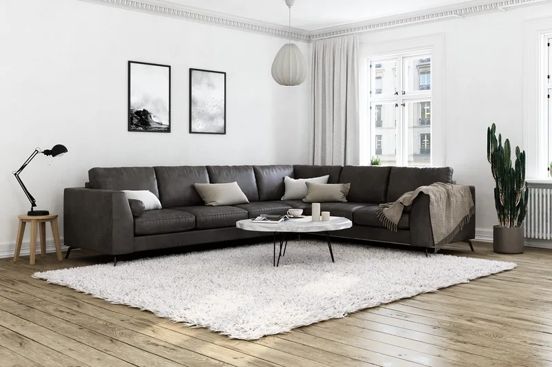 Ocean Lyx 5-seters Vendbar L-formet Hjørnesofa i Kunstlær - Mørk grå - Møbler - Sofaer - Skinnsofaer