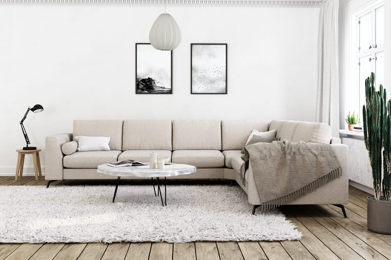 Ocean Lyx 5-seters Vendbar L-formet Hjørnesofa i Stoff - Beige - Møbler - Sofaer - Hjørnesofaer