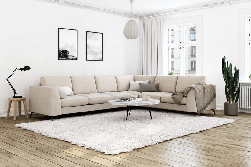 Ocean Lyx 5-seters Vendbar L-formet Hjørnesofa i Stoff - Beige - Møbler - Sofaer - Hjørnesofaer