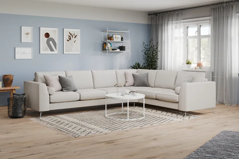 Ocean Lyx 5-seters Vendbar L-formet Hjørnesofa i Stoff - Lys grå - Møbler - Sofaer - Hjørnesofaer