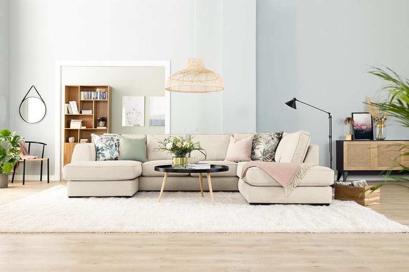Optus 5-seters Vendbar U-formet Hjørnesofa med Divan i Stoff - Beige - Møbler - Sofaer - Hjørnesofaer - Hjørnesofa med divan