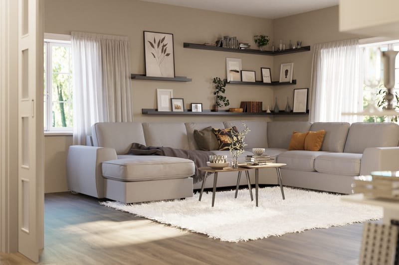 Optus Lyx 5-seters Høyrevendt U-formet Hjørnesofa med Divan i Stoff - Grå - Møbler - Sofaer - Hjørnesofaer - Hjørnesofa med divan