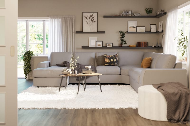 Optus Lyx 5-seters Høyrevendt U-formet Hjørnesofa med Divan i Stoff - Grå - Møbler - Sofaer - Hjørnesofaer - Hjørnesofa med divan