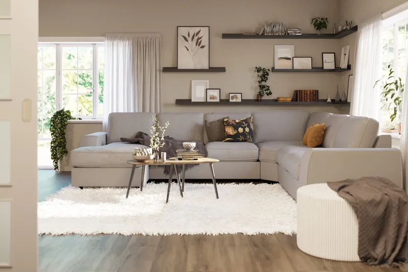 Optus Lyx 5-seters Høyrevendt U-formet Hjørnesofa med Divan i Stoff - Grå - Møbler - Sofaer - Hjørnesofaer - Hjørnesofa med divan