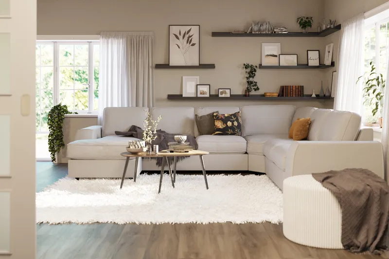 Optus Lyx 5-seters Høyrevendt U-formet Hjørnesofa med Divan i Stoff - Lys grå - Møbler - Sofaer - Hjørnesofaer - Hjørnesofa med divan