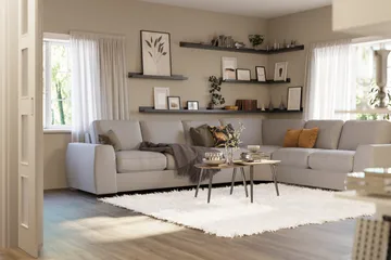 Optus Lyx 5-seters Vendbar L-formet Hjørnesofa i Stoff - Grå - Møbler - Sofaer - Hjørnesofaer