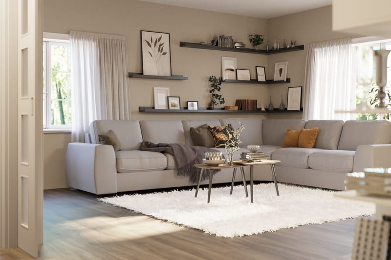 Optus Lyx 5-seters Vendbar L-formet Hjørnesofa i Stoff - Grå - Møbler - Sofaer - Hjørnesofaer