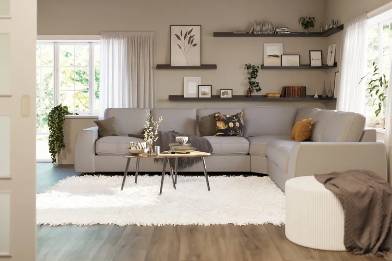 Optus Lyx 5-seters Vendbar L-formet Hjørnesofa i Stoff - Grå - Møbler - Sofaer - Hjørnesofaer