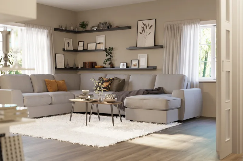 Optus Lyx 5-seters Venstrevendt U-formet Hjørnesofa med Divan i Stoff - Grå - Møbler - Sofaer - Hjørnesofaer - Hjørnesofa med divan