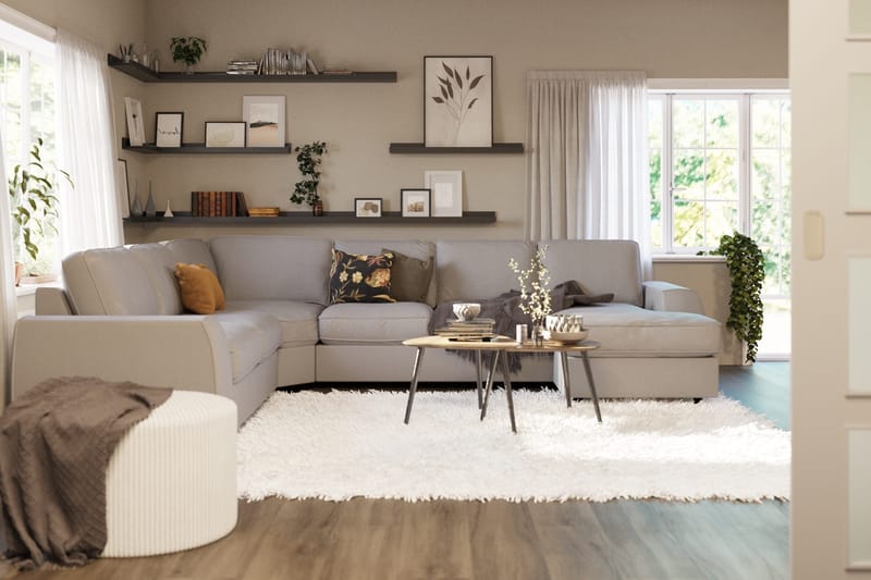 Optus Lyx 5-seters Venstrevendt U-formet Hjørnesofa med Divan i Stoff - Grå - Møbler - Sofaer - Hjørnesofaer - Hjørnesofa med divan