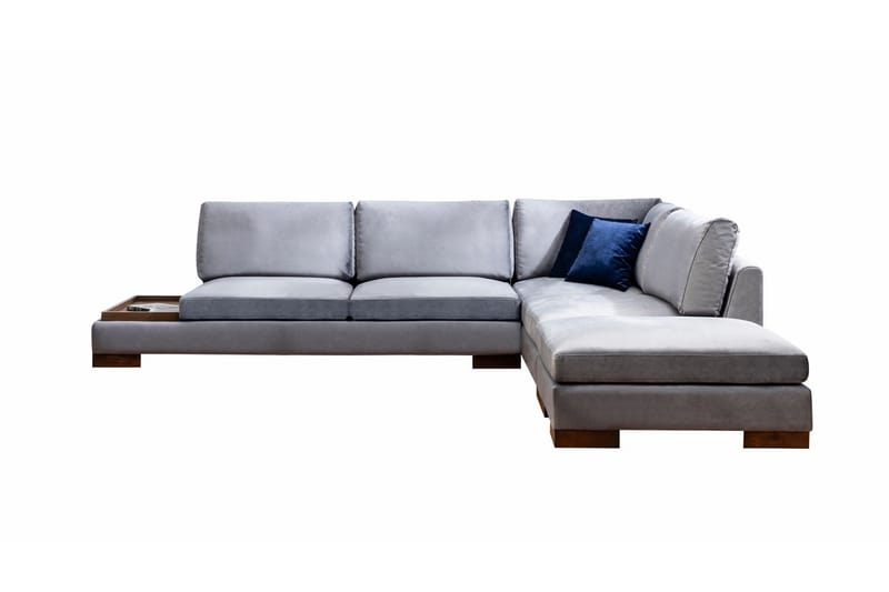 Sofa med sjeselong Nathalie med krakk Høyre - Mørkegrå/Natur - Hjørnesofaer
