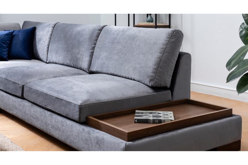 Sofa med sjeselong Nathalie med krakk Venstre - Mørkegrå/Natur - Møbler - Sofaer - Hjørnesofaer