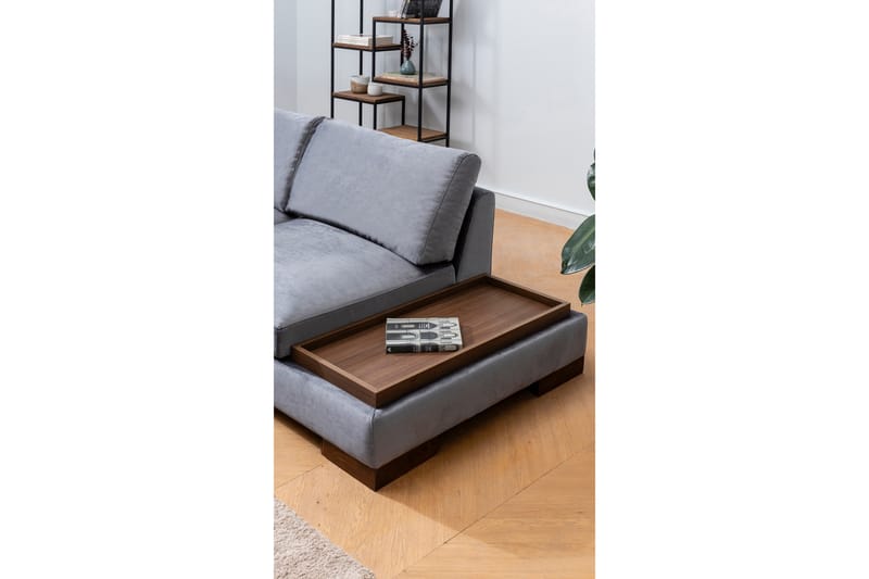 Sofa med sjeselong Nathalie med krakk Venstre - Mørkegrå/Natur - Møbler - Sofaer - Hjørnesofaer