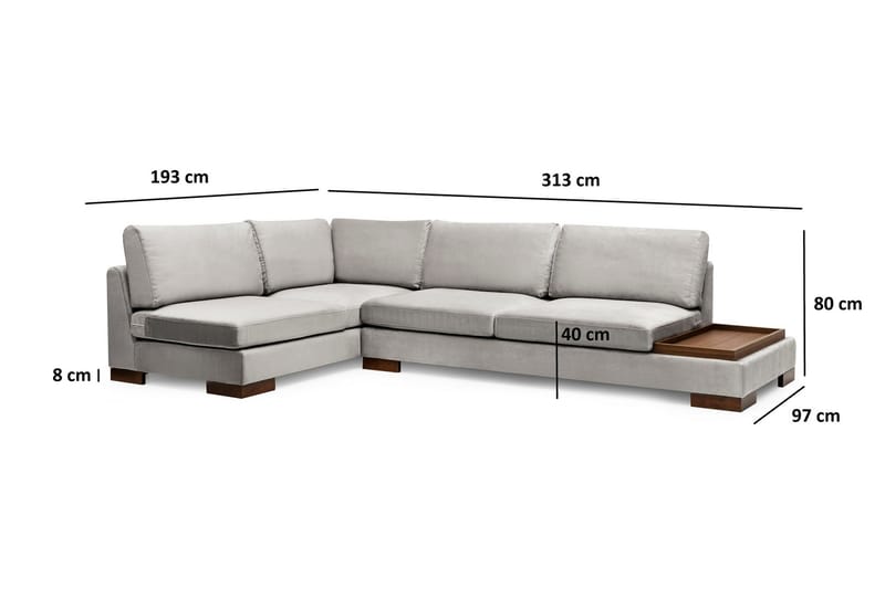 Sofa med Sjeselong Nathalie Venstre - Lysegrå/Natur - Møbler - Sofaer - Hjørnesofaer