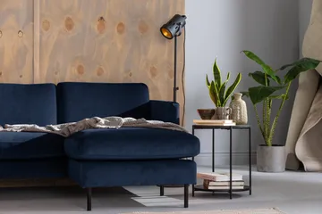 Teodin Hjørnesofa med Divan Høyre Fløyel - Blå - Møbler - Sofaer - Hjørnesofaer - Hjørnesofa med divan