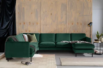 Teodin Hjørnesofa med Divan Høyre Fløyel - Grønn - Møbler - Sofaer - Hjørnesofaer - Hjørnesofa med divan