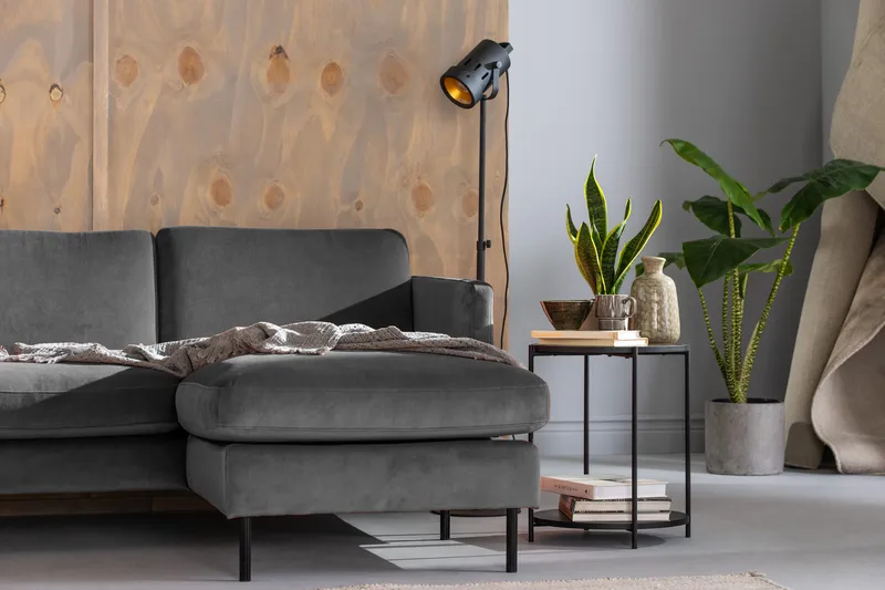 Teodin Hjørnesofa med Divan Høyre Fløyel - Lysegrå - Møbler - Sofaer - Hjørnesofaer - Hjørnesofa med divan