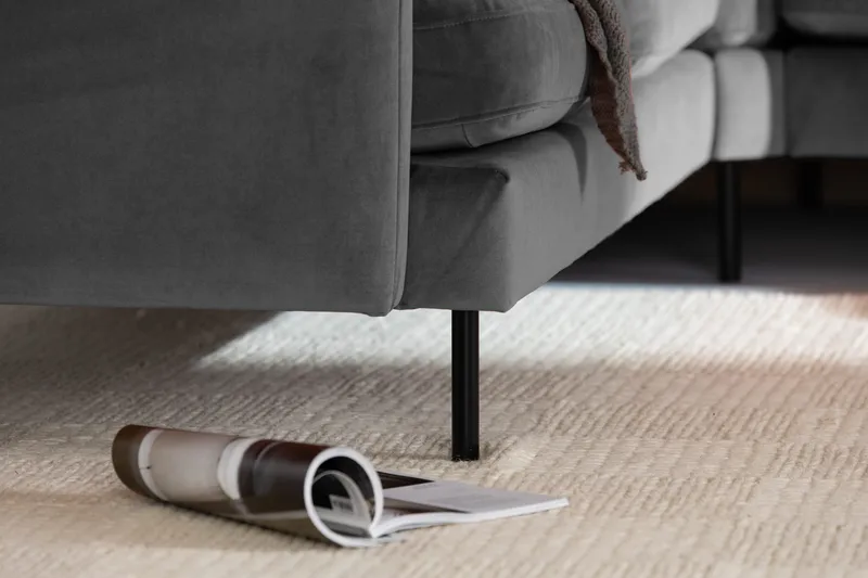 Teodin Hjørnesofa med Divan Høyre Fløyel - Lysegrå - Møbler - Sofaer - Hjørnesofaer - Hjørnesofa med divan