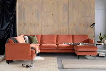 Teodin Hjørnesofa med Divan Høyre Fløyel - Rosa - Møbler - Sofaer - Hjørnesofaer - Hjørnesofa med divan