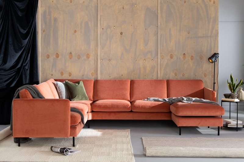 Teodin Hjørnesofa med Divan Høyre Fløyel - Rosa - Møbler - Sofaer - Hjørnesofaer - Hjørnesofa med divan