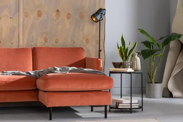 Teodin Hjørnesofa med Divan Høyre Fløyel - Rosa - Møbler - Sofaer - Hjørnesofaer - Hjørnesofa med divan