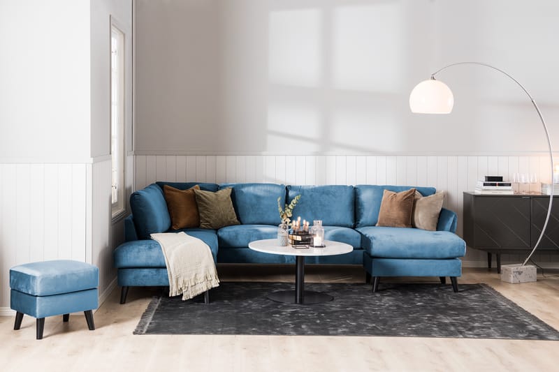 Trend 5-seters Høyrevendt L-formet Hjørnesofa med Divan i Fløyel - Blå - Møbler - Sofaer - Hjørnesofaer - Hjørnesofa med divan