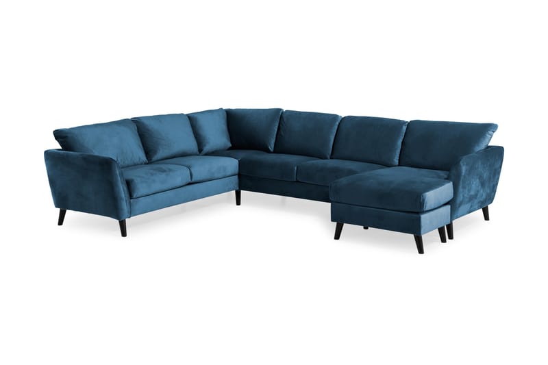 Trend 5-seters Høyrevendt L-formet Hjørnesofa med Divan i Fløyel - Blå - Møbler - Sofaer - Hjørnesofaer - Hjørnesofa med divan