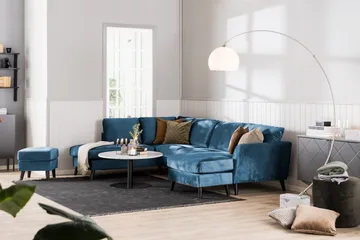 Trend 5-seters Høyrevendt L-formet Hjørnesofa med Divan i Fløyel - Blå - Møbler - Sofaer - Hjørnesofaer - Hjørnesofa med divan