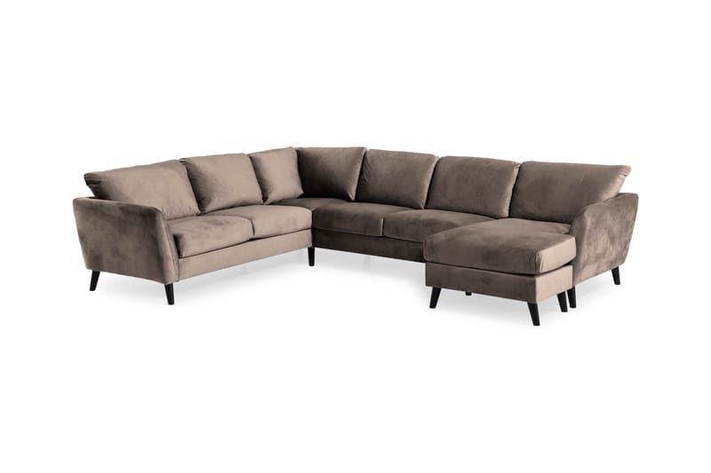 Trend 5-seters Høyrevendt L-formet Hjørnesofa med Divan i Fløyel - Brun - Møbler - Sofaer - Hjørnesofaer - Hjørnesofa med divan
