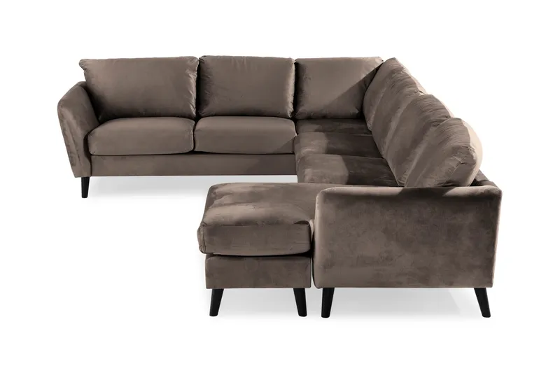 Trend 5-seters Høyrevendt L-formet Hjørnesofa med Divan i Fløyel - Brun - Møbler - Sofaer - Hjørnesofaer - Hjørnesofa med divan
