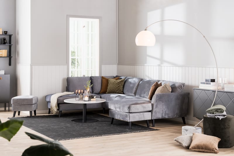 Trend 5-seters Høyrevendt L-formet Hjørnesofa med Divan i Fløyel - Lys grå - Møbler - Sofaer - Hjørnesofaer - Hjørnesofa med divan
