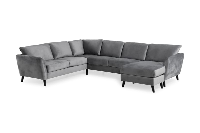Trend 5-seters Høyrevendt L-formet Hjørnesofa med Divan i Fløyel - Lys grå - Møbler - Sofaer - Hjørnesofaer - Hjørnesofa med divan