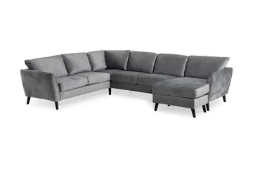 Trend 5-seters Høyrevendt L-formet Hjørnesofa med Divan i Fløyel - Lysegrå - Møbler - Sofaer - Hjørnesofaer - Hjørnesofa med divan