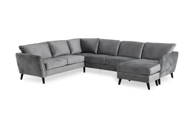 Trend 5-seters Høyrevendt L-formet Hjørnesofa med Divan i Fløyel - Lysegrå - Møbler - Sofaer - Hjørnesofaer - Hjørnesofa med divan