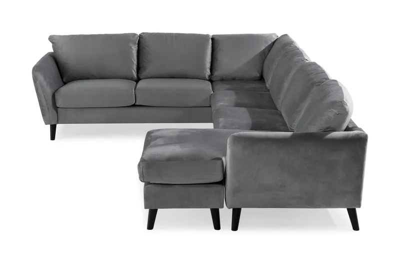 Trend 5-seters Høyrevendt L-formet Hjørnesofa med Divan i Fløyel - Lysegrå - Møbler - Sofaer - Hjørnesofaer - Hjørnesofa med divan