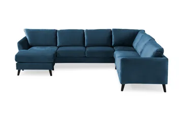 Trend 5-seters Venstrevendt U-formet Hjørnesofa med Divan i Fløyel - Blå - Møbler - Sofaer - Hjørnesofaer - Hjørnesofa med divan
