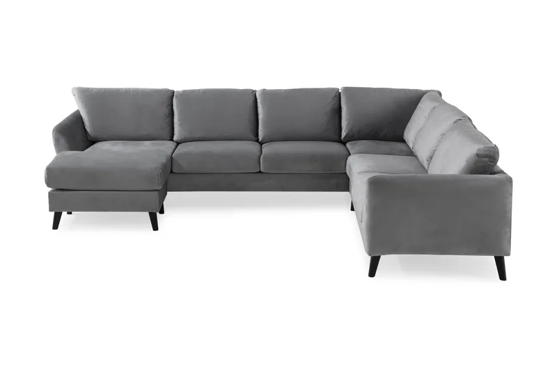 Trend 5-seters Venstrevendt U-formet Hjørnesofa med Divan i Fløyel, Lys grå