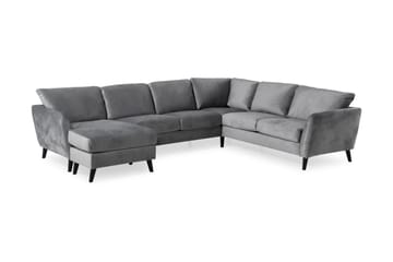 Trend 5-seters Venstrevendt U-formet Hjørnesofa med Divan i Fløyel - Lysegrå - Møbler - Sofaer - Hjørnesofaer - Hjørnesofa med divan