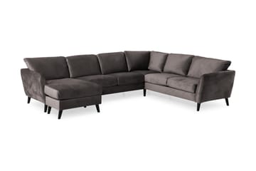 Trend 5-seters Venstrevendt U-formet Hjørnesofa med Divan i Fløyel - Mørkegrå - Møbler - Sofaer - Hjørnesofaer - Hjørnesofa med divan