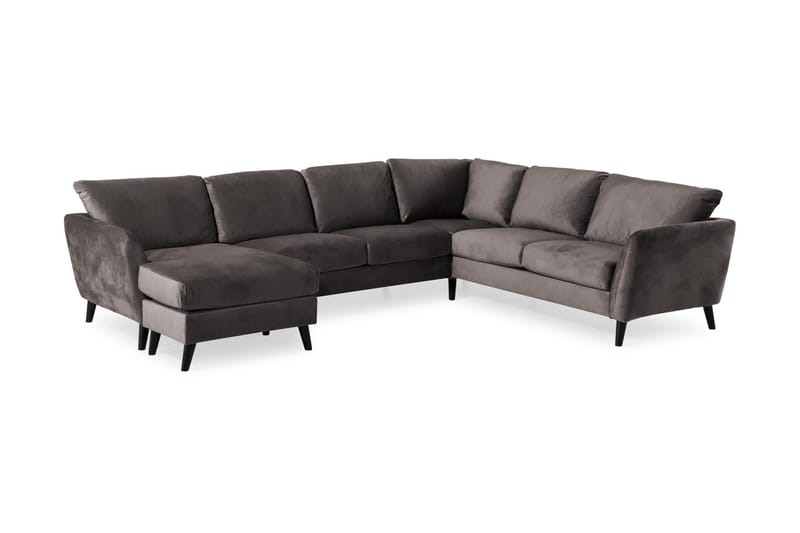 Trend 5-seters Venstrevendt U-formet Hjørnesofa med Divan i Fløyel - Mørkegrå - Møbler - Sofaer - Hjørnesofaer - Hjørnesofa med divan