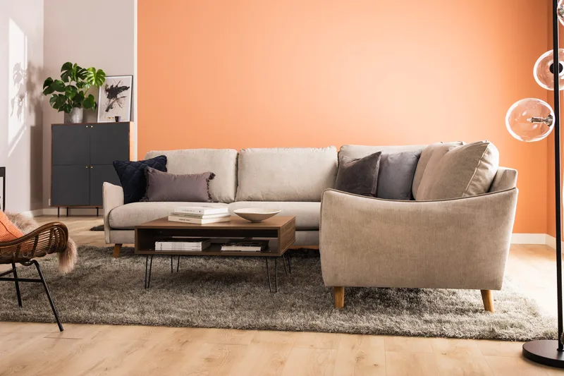 Trend Lyx 6-seters Vendbar L-formet Hjørnesofa i Stoff - Beige - Møbler - Sofaer - Hjørnesofaer