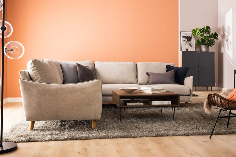 Trend Lyx 6-seters Vendbar L-formet Hjørnesofa i Stoff - Beige - Møbler - Sofaer - Hjørnesofaer