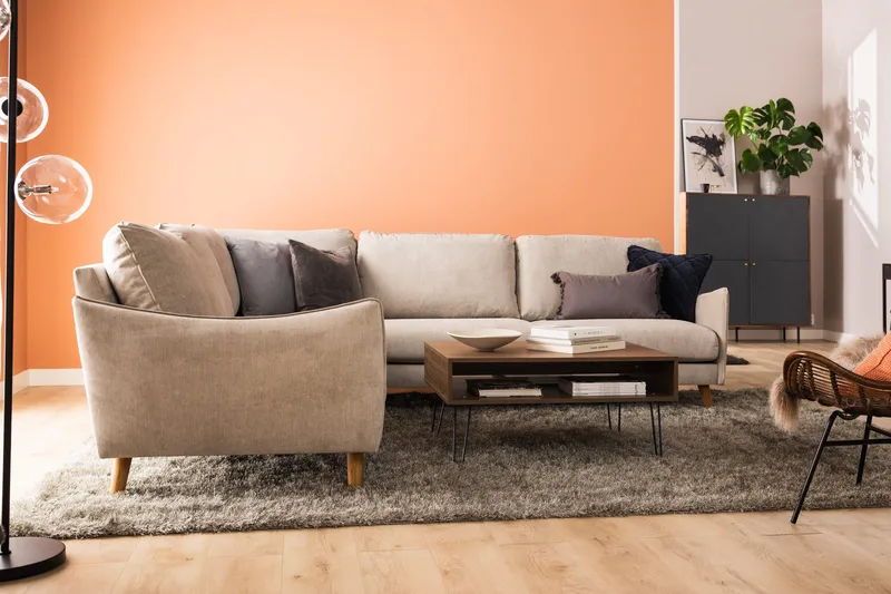 Trend Lyx 6-seters Vendbar L-formet Hjørnesofa i Stoff - Beige - Møbler - Sofaer - Hjørnesofaer