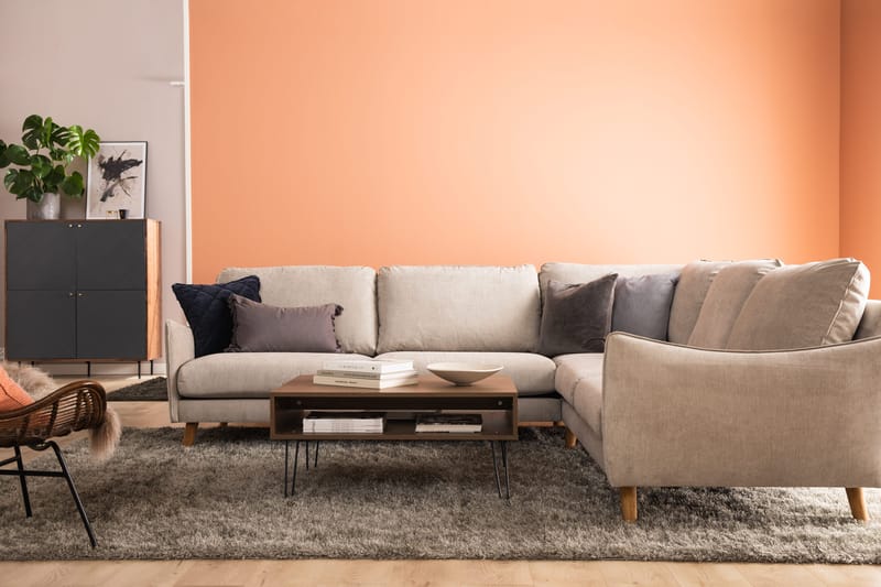 Trend Lyx 6-seters Vendbar L-formet Hjørnesofa i Stoff - Beige - Møbler - Sofaer - Hjørnesofaer