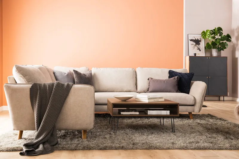 Trend Lyx 6-seters Vendbar L-formet Hjørnesofa i Stoff - Beige - Møbler - Sofaer - Hjørnesofaer