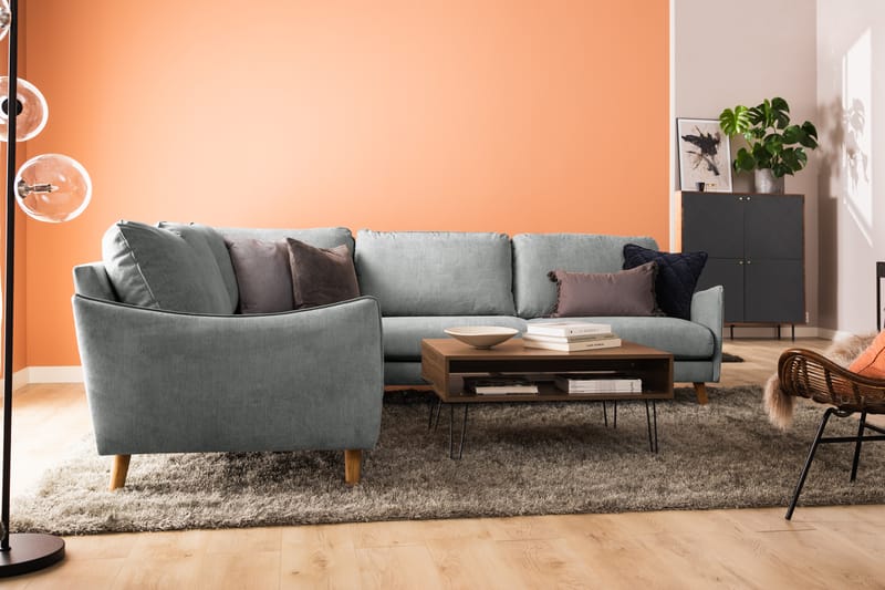 Trend Lyx 6-seters Vendbar L-formet Hjørnesofa i Stoff - Grå - Møbler - Sofaer - Hjørnesofaer